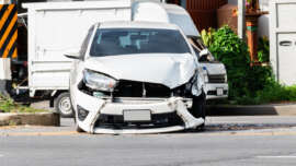 Courier vehicle damaged in roadside accident